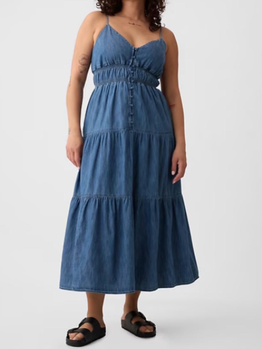 GAP Organic Cotton Denim Maxi Dress Medium Wash Blue Large